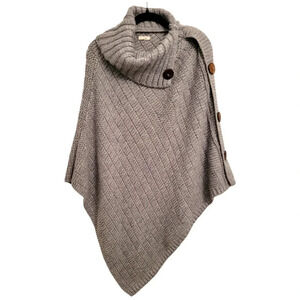 e LUNA gray knit split turtleneck pullover poncho sweater Women's OS warm cozy